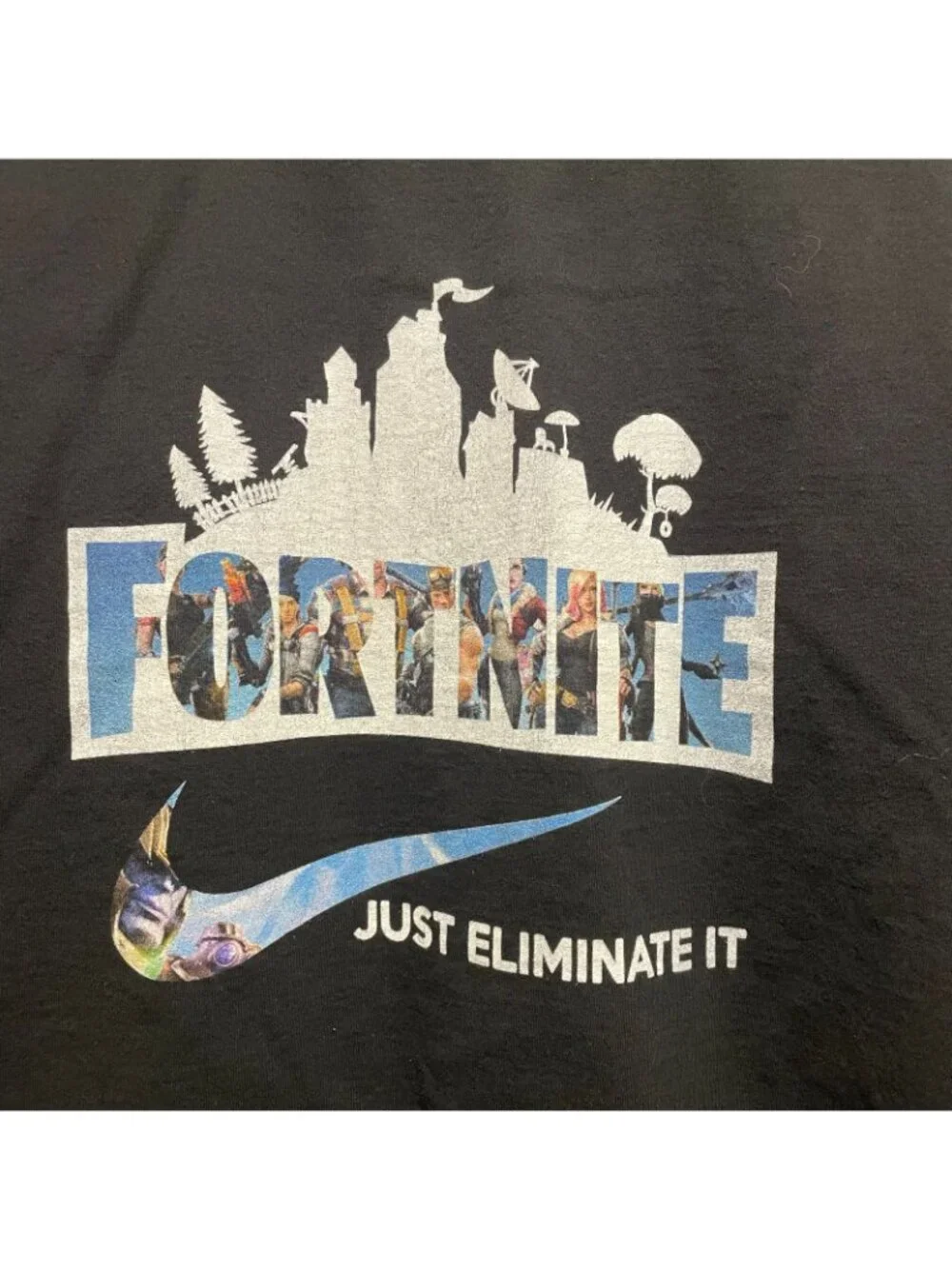 Fortnite Nike Just Eliminate It T-Shirt Men's Size XL Black Hanes Tagless Gaming
